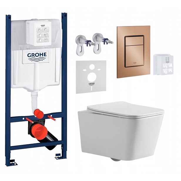 Wc stojan Grohe Rapid s mísou Wc Bilovec a tlačítkem kartáčovaná měď