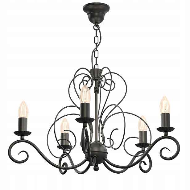 Závěsná rustikální svícnová lampa, černá, dekorativní, 5 bodů Luminex