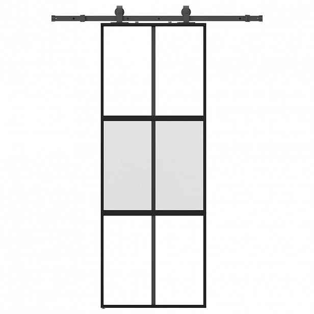 vidaXL Posuvné dveře se sadou kování černé 76x205 cm Tvrzené sklo