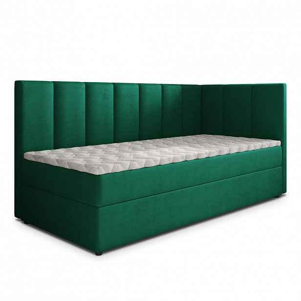 MASSENO AMERICKÁ POSTEL BEVE 90x200 cm, s matrací a úložným prostorem, tmavě zelená