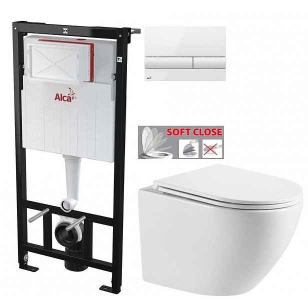 Předstěnový instalační systém s bílým tlačítkem M1710 + WC INVENA LIMNOS /VÍROVÉ SPLACH/ WITH SOFT, včetně soft/close sedátka AM101/1120 M1710 LI1