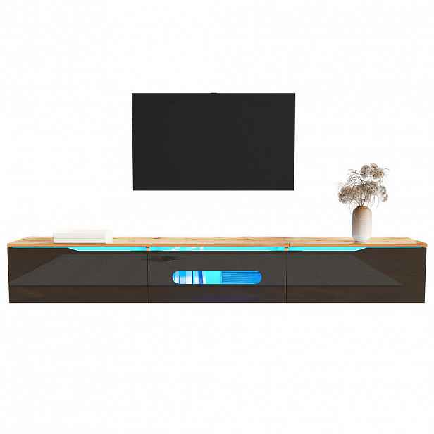 Redom TV stolek 180/35/30 cm s LED osvětlením, měkkým dovíráním a možností montáže na stěnu, Černá, Dřevo