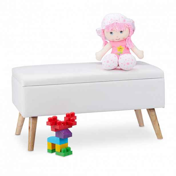 Relaxdays LAVICE Bílá s úložným prostorem umělá kůže 80 cm