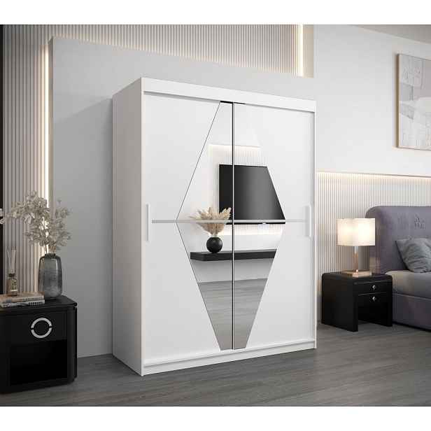 Šatní skříň se zrcadly TATANA - šířka 150 cm, bílá