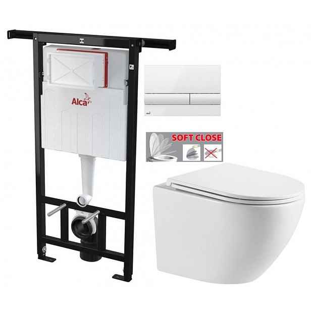 Předstěnový instalační systém s bílým tlačítkem M1710 + WC INVENA LIMNOS /VÍROVÉ SPLACH/ WITH SOFT, včetně soft/close sedátka AM102/1120 M1710 LI1