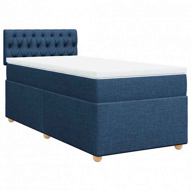 vidaXL Box spring postel s matrací modrá 100 x 200 cm textil
