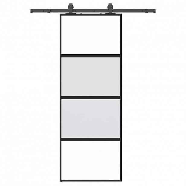 vidaXL Posuvné dveře se sadou kování černé 76x205 cm Tvrzené sklo