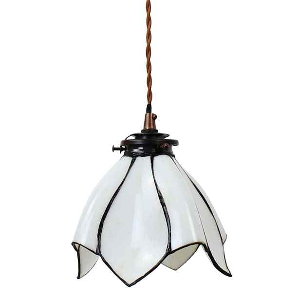 Bílá závěsná Tiffany lampa ve tvaru květu Folwia  - Ø18*115 cm E14/max 1*25W Clayre & Eef