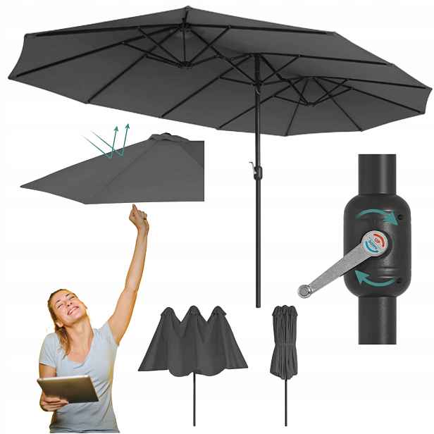Deštník s boční nohou Songmics šedý 460 x 245 cm