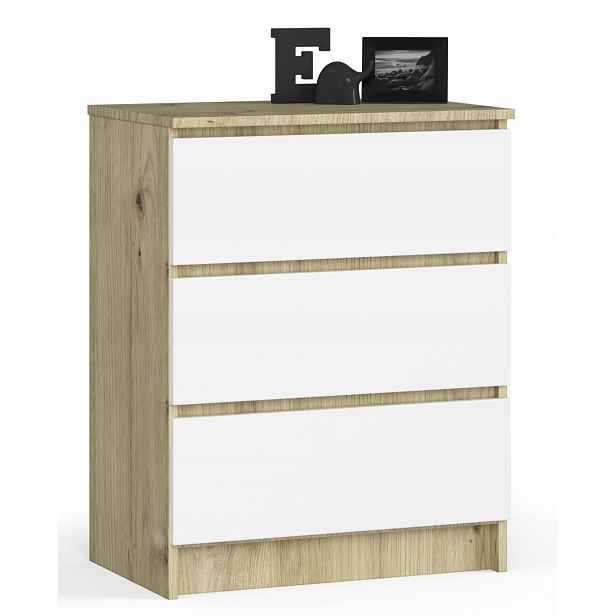 Komoda skříňka K60 3 zásuvky artisan dub-bílá Akd