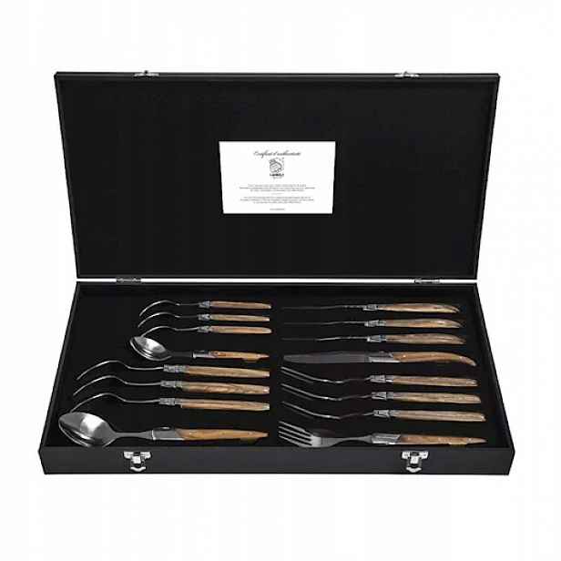 Příbory Laguiole Luxury Line Olive Wood 16 ks pro 4 osoby, dřevěná krabička