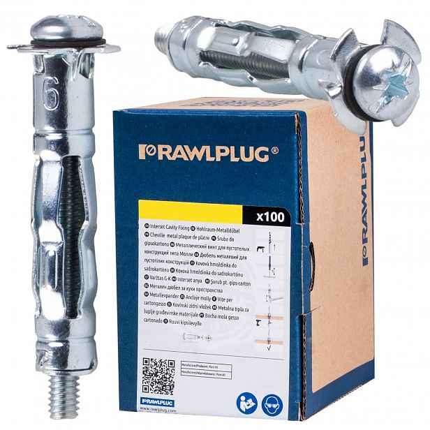 Rawlplug Hmoždinka Rozpěrné Hmoždinky Šroub Molly Pro Desky Gk M5 X 65 MM 100 Ks