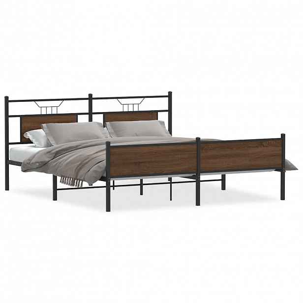 vidaXL Kovový rám postele bez matrace hnědý dub 183 x 213 cm