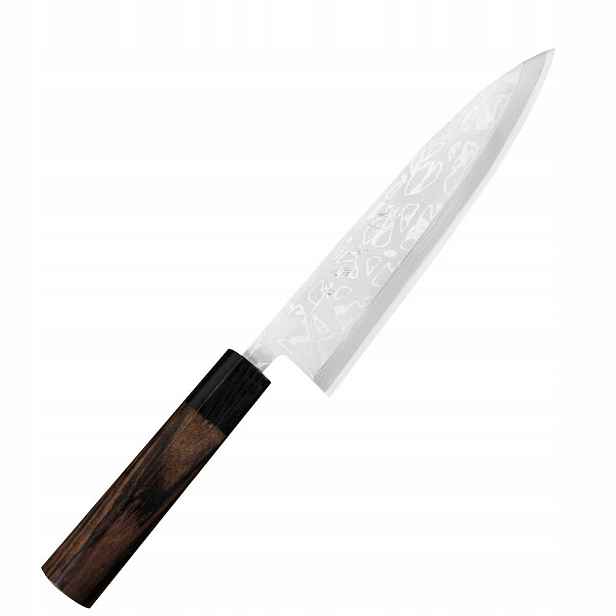 Hideo Kitaoka Shirogami Satin Damascus Japonský ostrý Nůž Miroshi Deba 21 cm