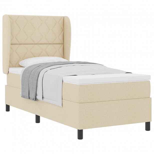 vidaXL Postel s boxspringem s čelo Krémová 90 x 190 cm textil