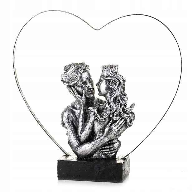 Figurka Zamilovaný Pár Se Srdcem 28 cm Stříbrná Černá Symbol Lásky Srdce 30