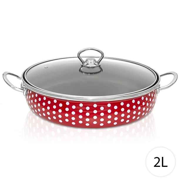 Perfect Home 13271 Smaltovaný kastrol s poklicí TEČKY 2L, 28 cm, červená