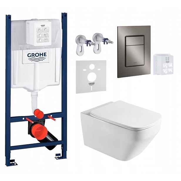 Wc stojan Grohe Rapid s mísou Wc Bilovec a tlačítkem grafit, kartáčovaný