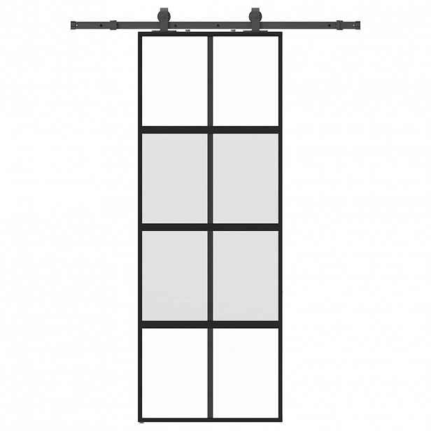 vidaXL Posuvné dveře se sadou kování černé 76x205 cm Tvrzené sklo