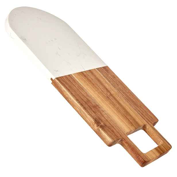KINVARA Krájecí prkénko s úchytem PREPPY 38x18 cm z masivu/bílý mramor