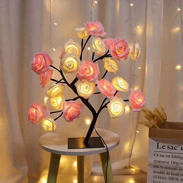 Lampička Led lampa Stromek Růže bonsaje růžové bílé Dárek Den žen