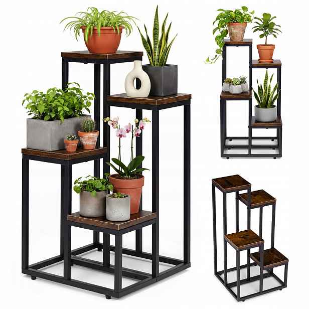 ModernHome ME-ATS18 Stojan na květiny 67 cm, 4 police, tmavé dřevo