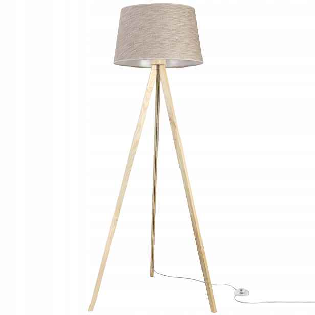 Stojací lampa na podlahu s pevnou trojnožkou a stínítkem boho len béžová do ložnice