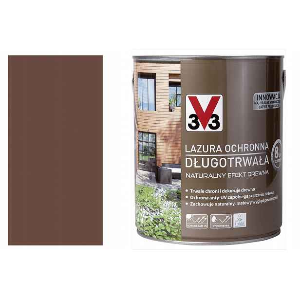V33 Ochranná Lazura Dlouhotrvající 8 Let kaštan 0,75 l