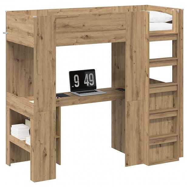 vidaXL Rám patrové postele se stolem Artisanový dub 75 x 190 cm