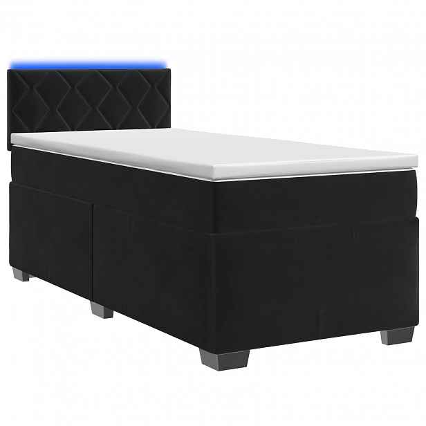 vidaXL Box spring postel s matrací a LED Černá 90 x 200 cm Samet