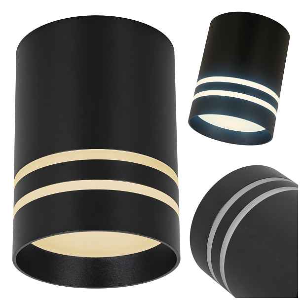 Halogenové stropní svítidlo Tuba černá Led GU10 Spot Lampa na omítku 3ks