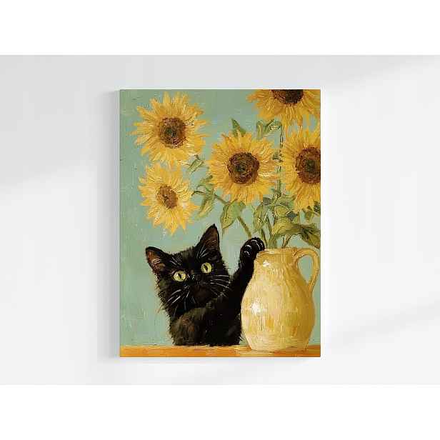 Obraz Na Plátně Canvas Černá Kočka Žluté Slunečnice Van Gogh 60x80