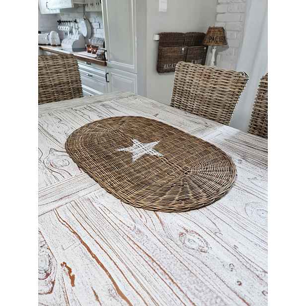 Velká ratanová podložka pod talíře v rustikálním stylu Hampton, 75 cm