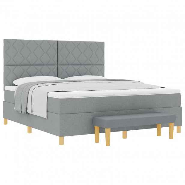 vidaXL Postel s boxspringem s čelo Světle šedá 200 x 180 cm textil
