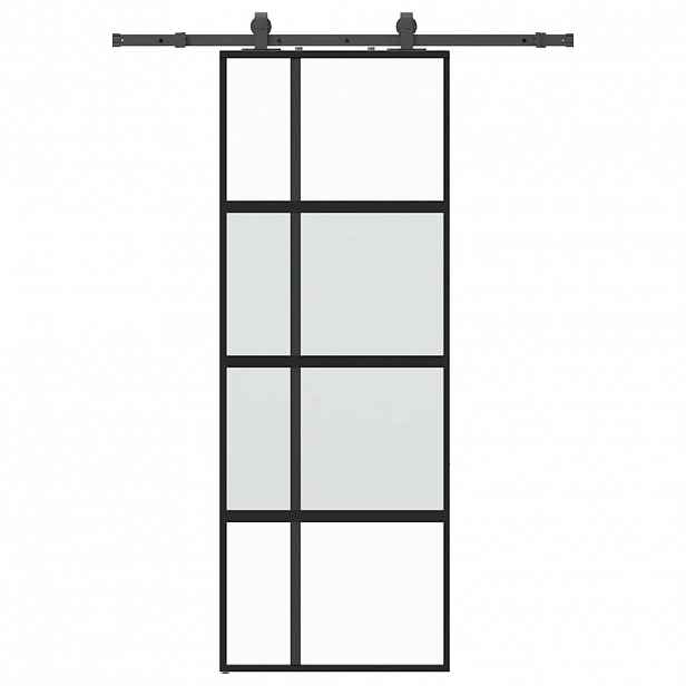 vidaXL Posuvné dveře se sadou kování černé 76x205 cm Tvrzené sklo
