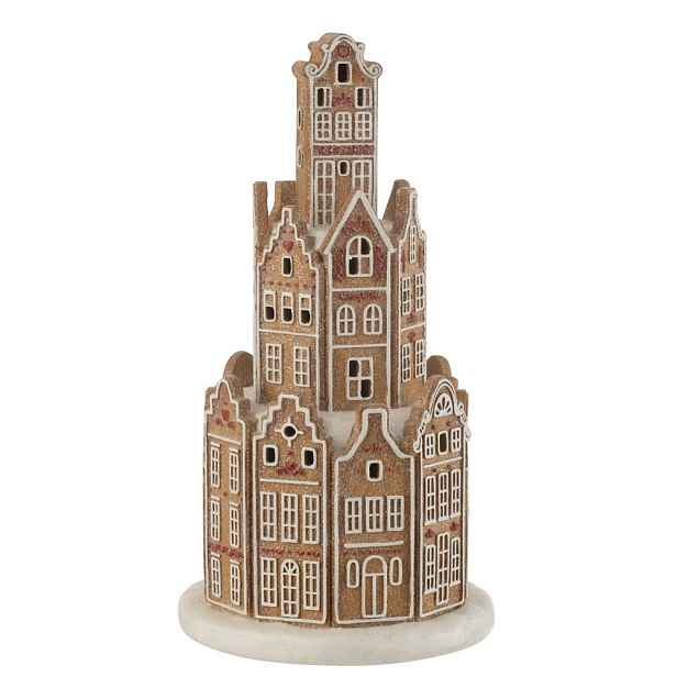 Hnědá svítící perníková věž z chaloupek GingerBread Led - Ø 20*37 cm J-Line by Jolipa