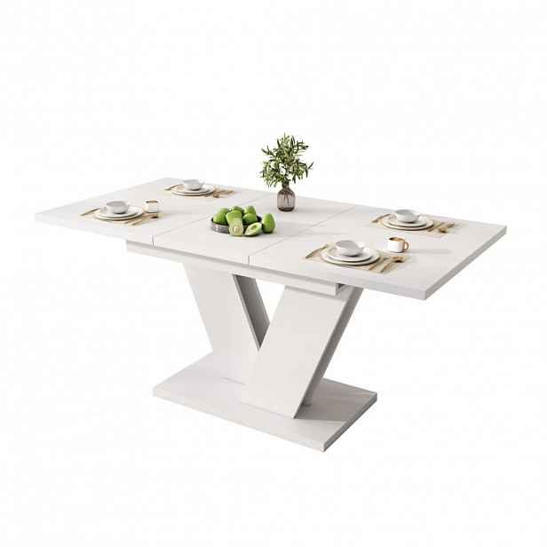 Modfu ROZKLÁDACÍ jídelní stůl z MDF 120/160x80 cm bílý s kovovými nohami ve tvaru V