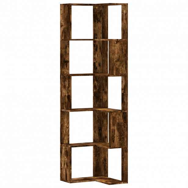 vidaXL Rohová 5patrová knihovna kouřový dub 50 x 50 x 179 cm kompozit