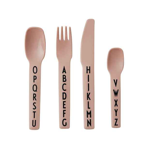 4dílná sada růžových dětských příborů Design Letters