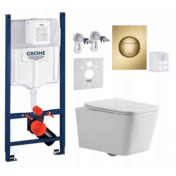 Grohe podomítková nádržka s kartáčovaným zlatým tlačítkem a Wc mísou Imprese