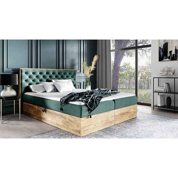 Boxspringová postel CHANTELLE 3 - 180x200, zelená + topper ZDARMA