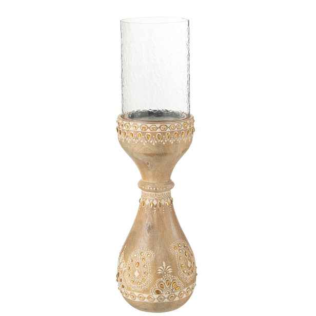 Malovaný dřevěný kulatý svícen s korálky Boho Mango wood - Ø 13*46 cm J-Line by Jolipa