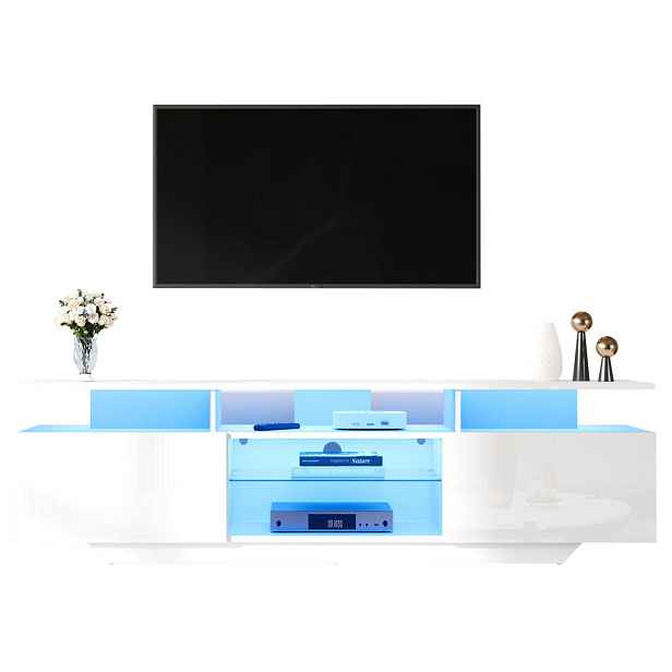 Modenvie NÍZKÁ komoda 160/40/45 cm z MDF bílá s LED osvětlením a 8 odkládacími plochami