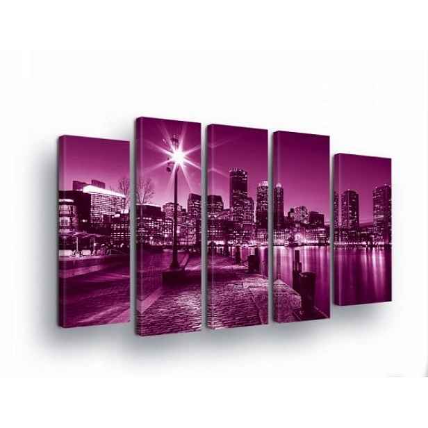Obraz 150x100 modulární polyptych město v noci fialová purpurová urban dekorace