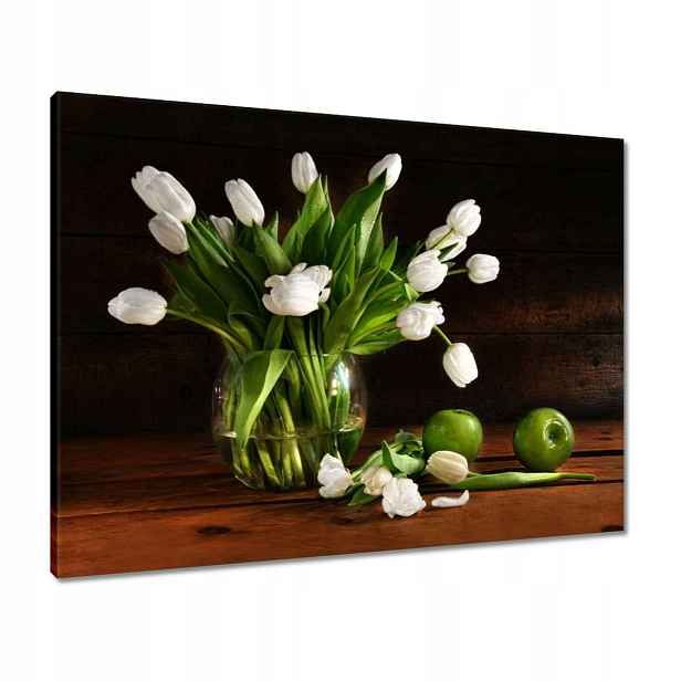 Obrazy 80x60 Bílé tulipány Tmavé pozadí