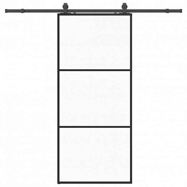 vidaXL Posuvné dveře se sadou kování černé 90x205 cm ESG Glass