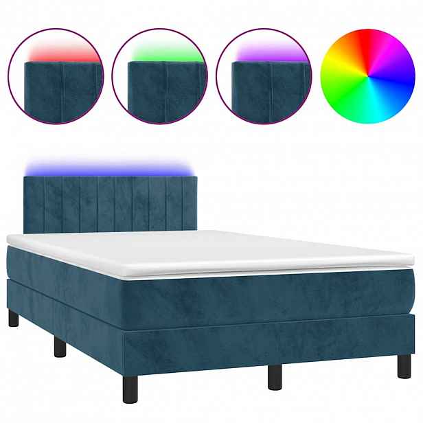 vidaXL Box spring postel s matrací a LED tmavě modrá 120x200 cm samet