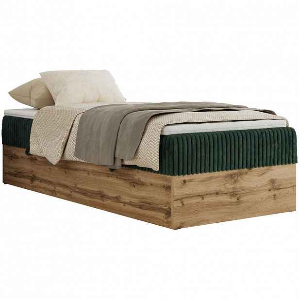 MKS KONTINENTÁLNÍ POSTEL WOOD ZERO 90/200 - tmavě zelená Manšestr - H3