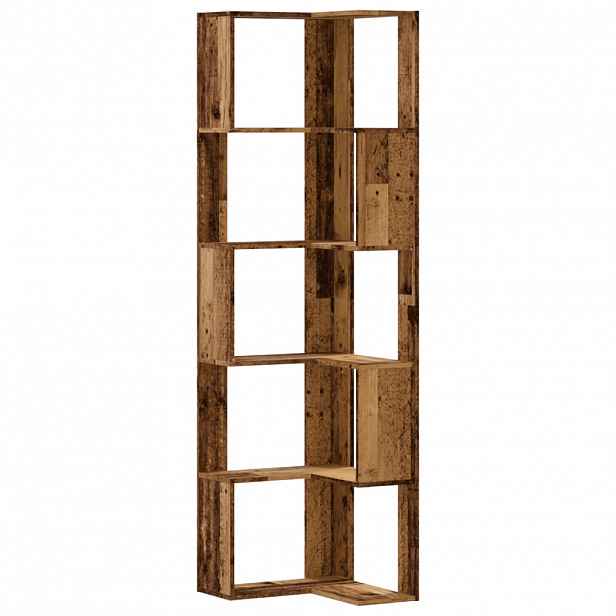 vidaXL Rohová 5patrová knihovna old wood 50x50x179 cm kompozitní dřevo