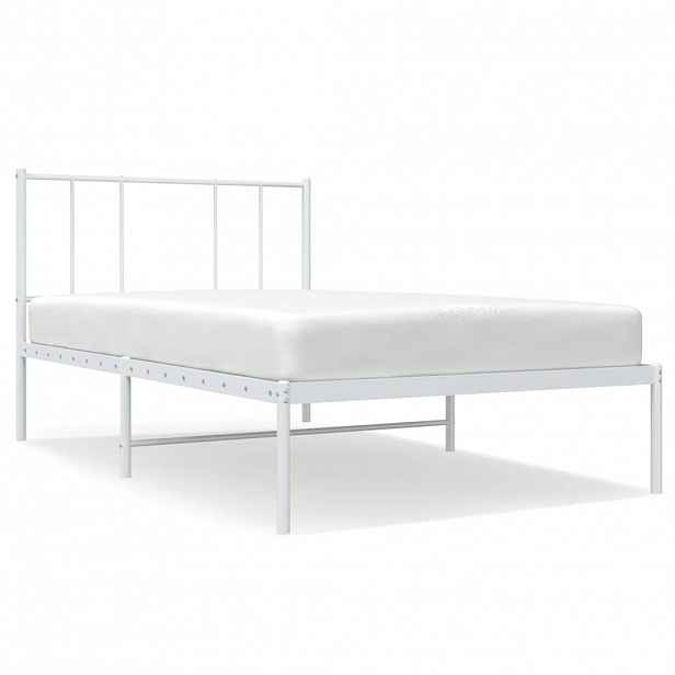 vidaXL Kovový rám postele s čelem bílý 107 x 203 cm